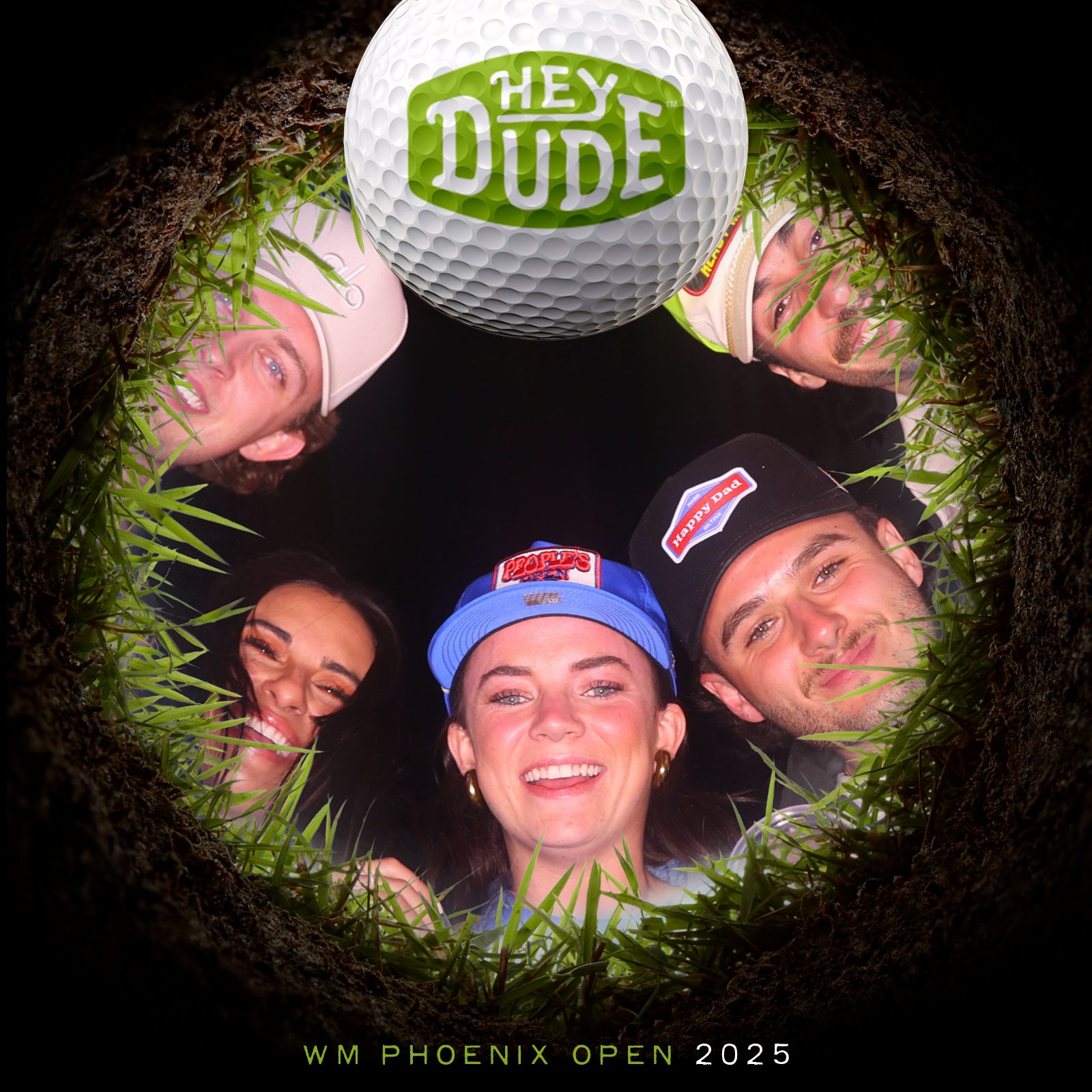 Hey Dude activation with a golf-hole overlay frame at the WM Phoenix Open