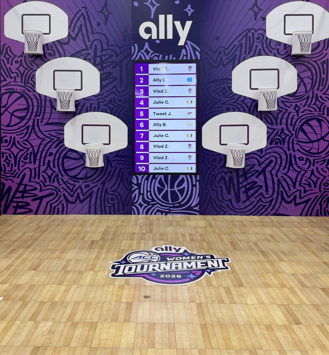 Ally basketball bucket wall at the ACC Women's Tournament